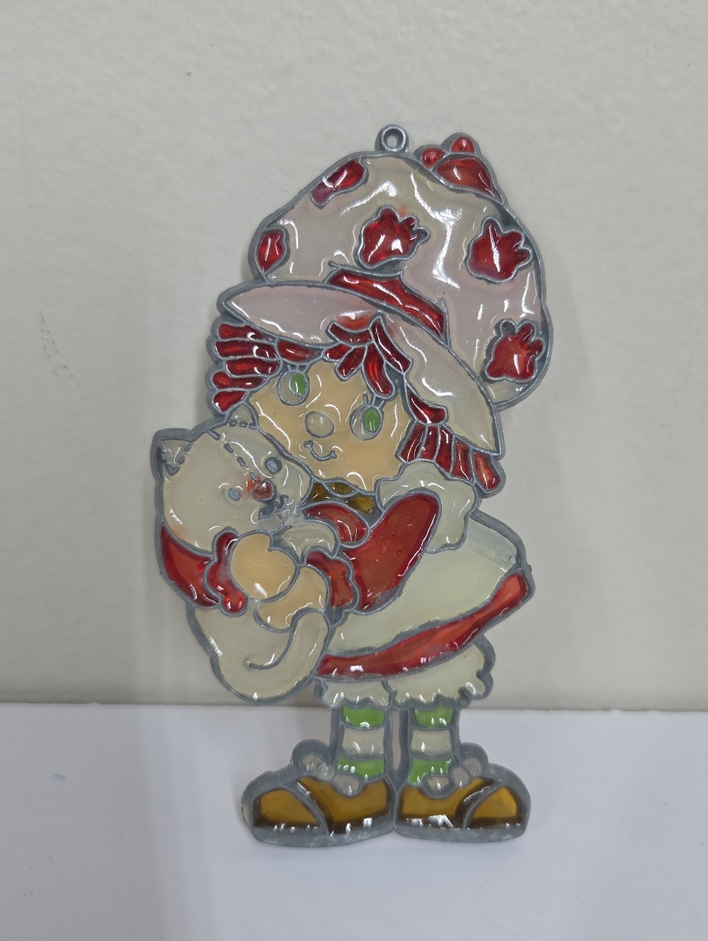 Vtg 80s Strawberry Shortcake With Cat Makit Bakit Stained Glass Suncatcher